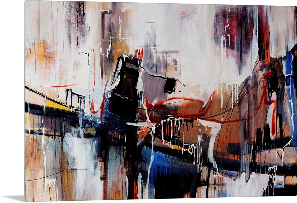 The artist's interpretation of the hectic nature of rush hour traffic done with various straight and curved lines and splo...