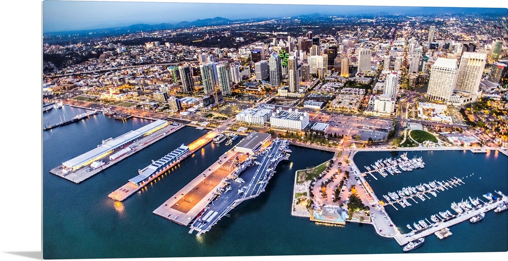 The harbor and skyscrapers of San Diego in the early evening, California.