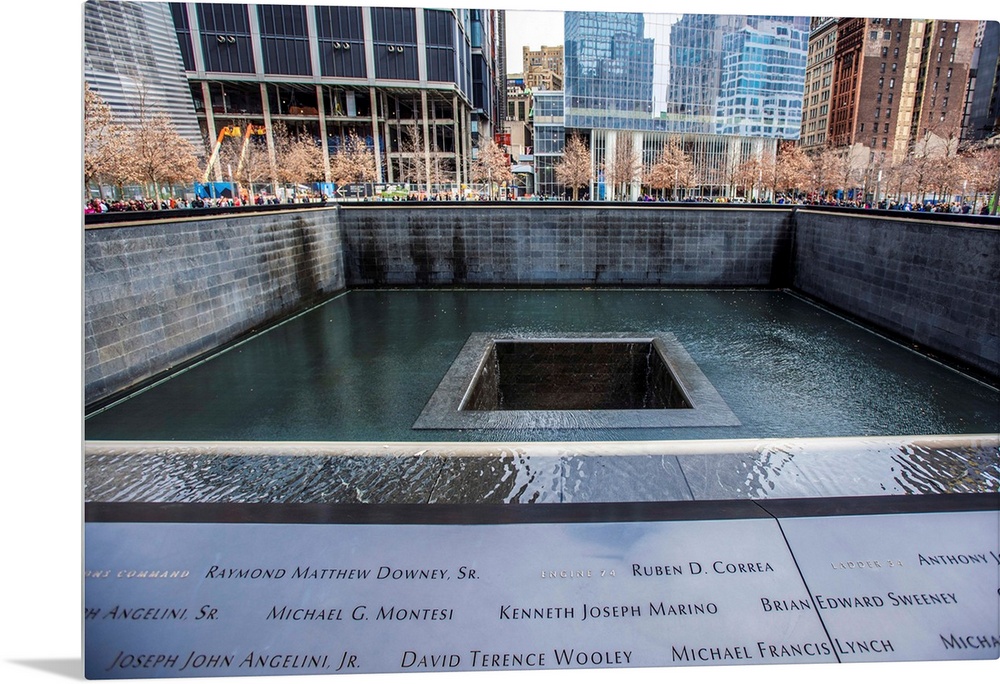 View of 9/11 Memorial South Pool in New York City.