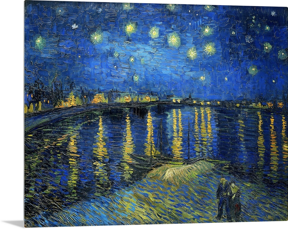 Vincent van Gogh's Starry Night Over the Rhone (1888) famous landscape painting.