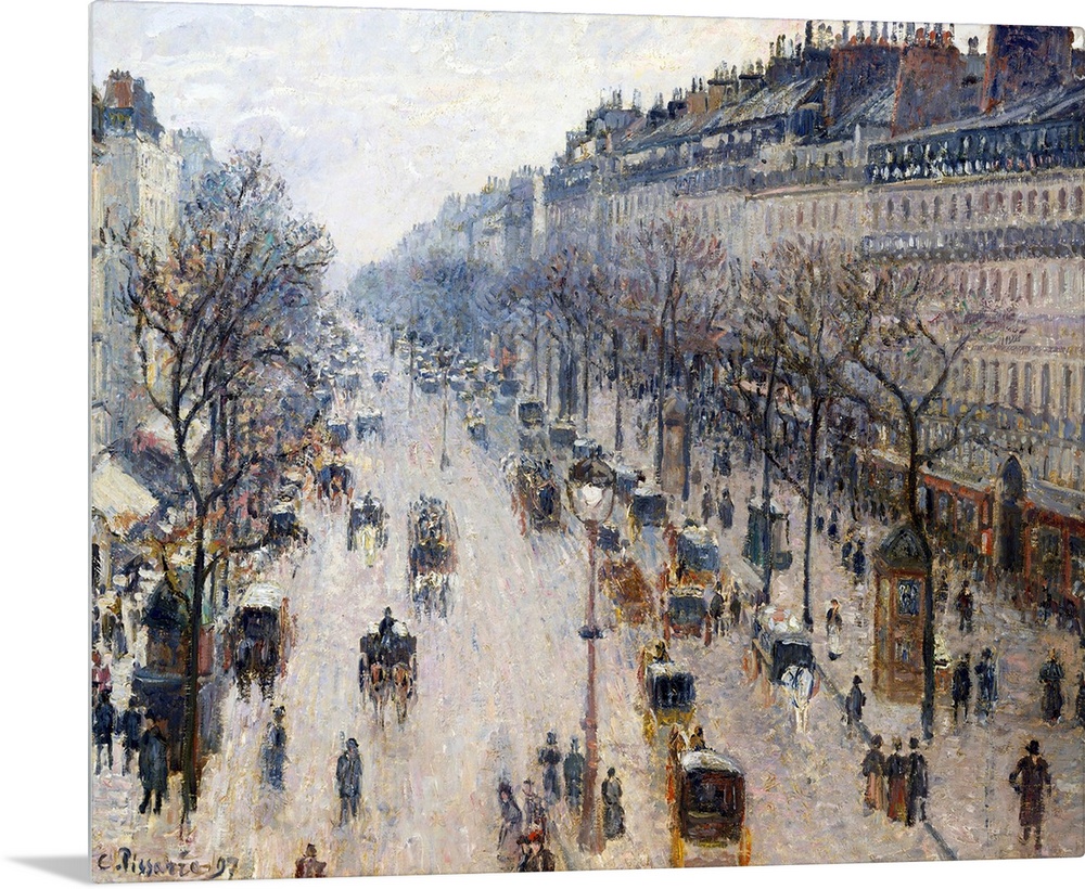 After spending six years in rural Eragny, Pissarro returned to Paris, where he painted several series of thegrands bouleva...