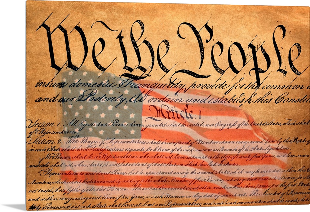 The Preamble To The United States Constitution With Flag