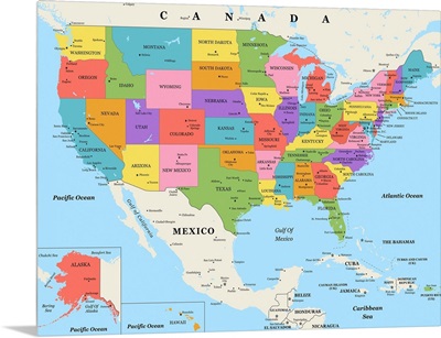 US Map - Color, Classic Text