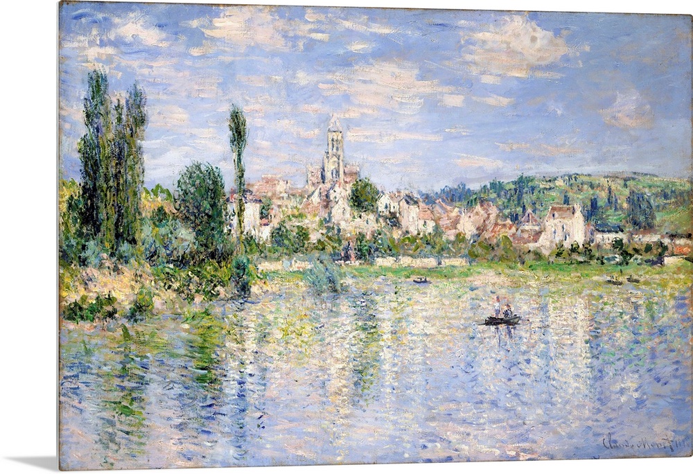 In this view of Vetheuil, seen from the opposite bank of the Seine, the flicker of individual brushstrokes reflects Monet'...