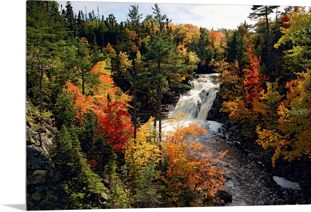 From the National Geographic Collection, a giant photograph shows a roaring waterfall making its way through a thick fores...