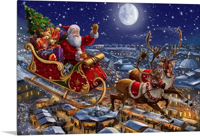 Santa Sleigh and Reindeer in Sky