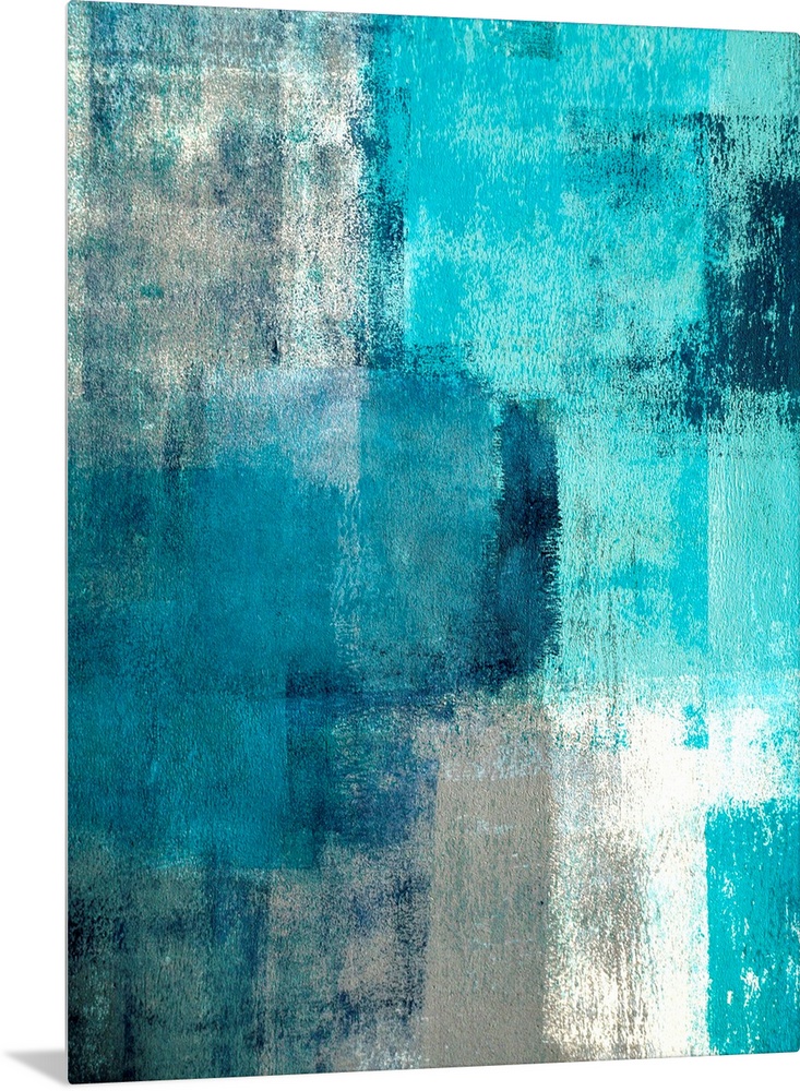 This teal and grey artwork is the perfect choice for any room or project in need of a trendy abstract.