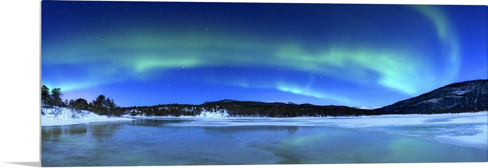 Aurora Borealis, Tennevik Lake, Troms, Norway..