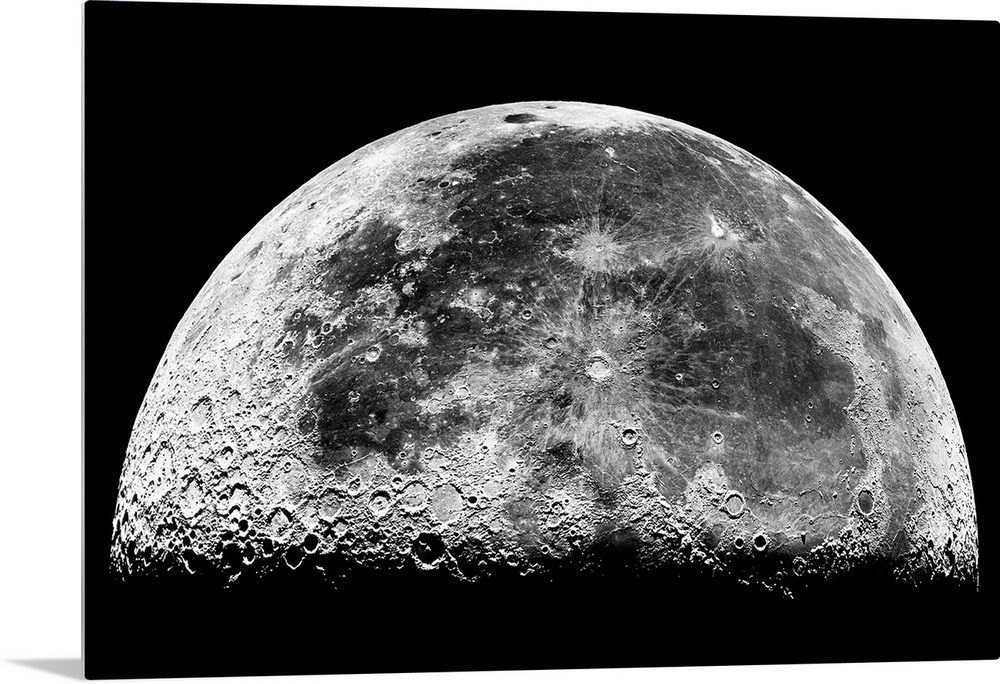 Horizontal photograph of the Earthos moon displaying geographic features and craters.