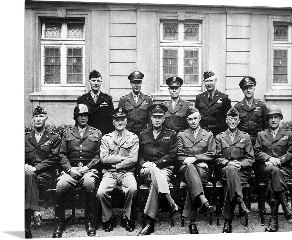 Digitally restored vintage World War II photo of the senior American military commanders of the European Theater. Featured...