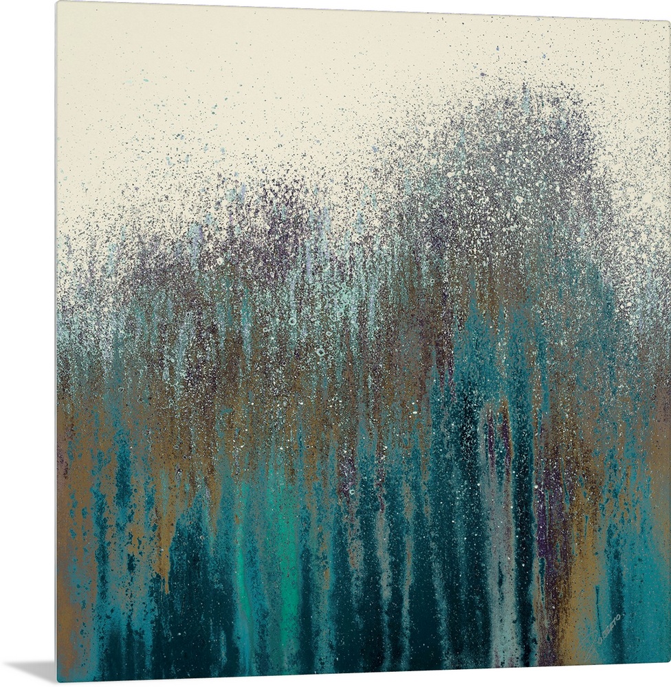 This square abstract painting of streaks and splatters of paint makes a wonderful decorative accent for the home or office.