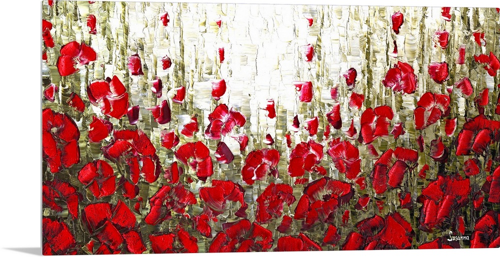 Abstract landscape filled with red poppies.