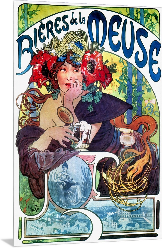 French lithograph advertising poster, c1897, by Alphonse Mucha for Bieres de la Meuse.