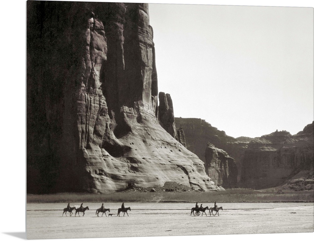 Canyon De Chelly, 1904. Navajo Native Americans On Horseback In the Canyon De Chelly, Arizona. Photographed By Edward S. C...