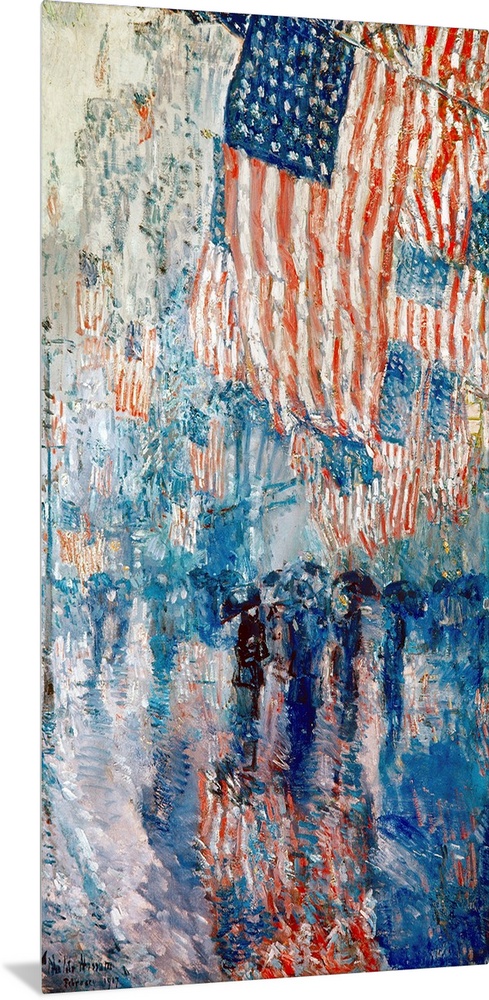 'The Avenue in the Rain.' Oil on canvas by Childe Hassam, 1917.