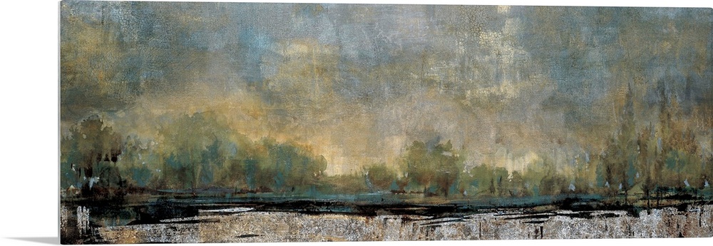 Contemporary painting of a landscape in a dark pale tones.