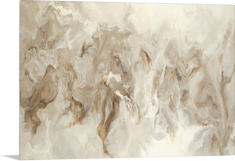 Neutral colored hues marbling together in this large abstract painting.