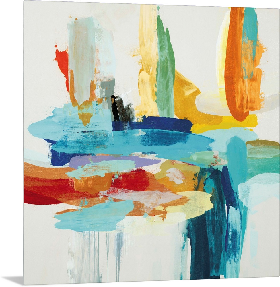 Contemporary abstract painting using vibrant bold colors.