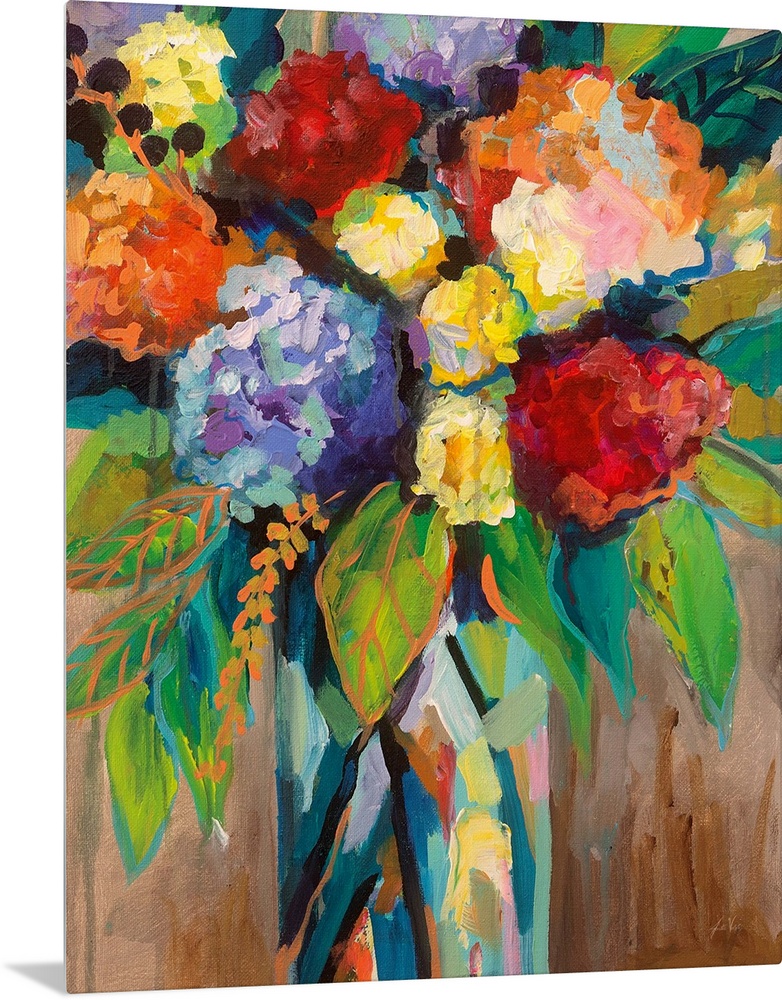 Abstracted bouquet of colorful florals.