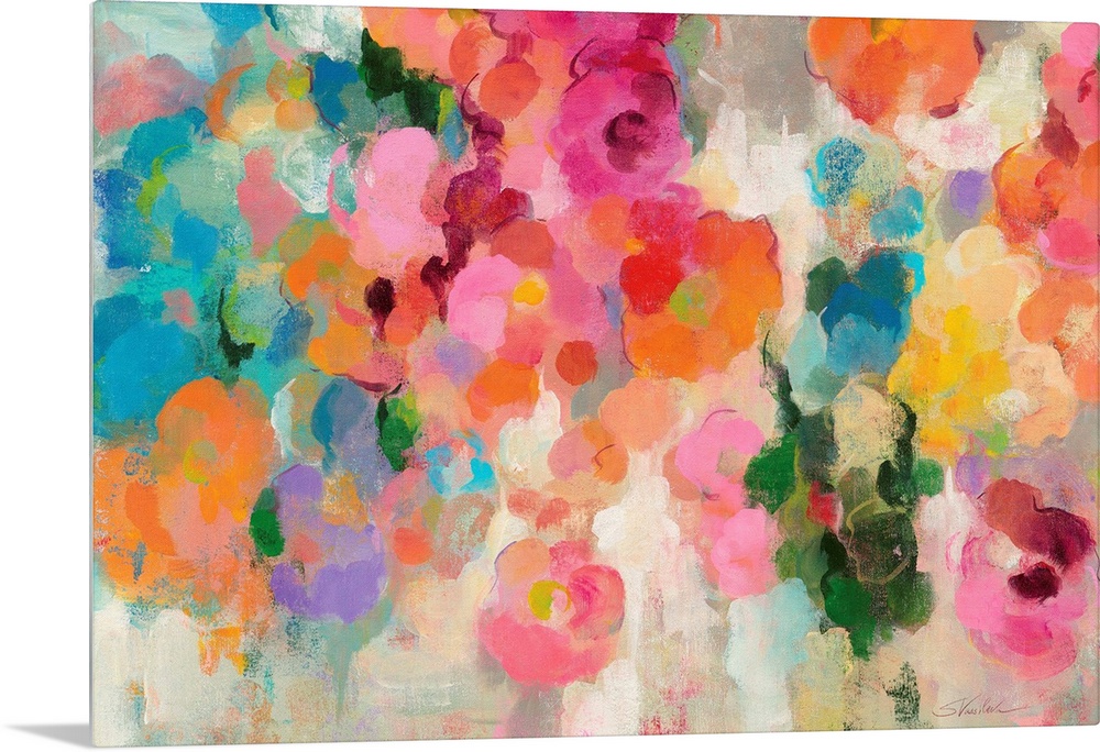 Contemporary painting of colorful flowers.