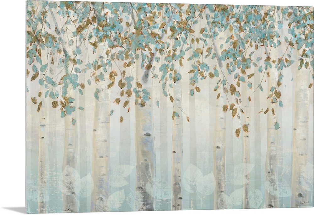 Translucent trees create a serene illusion within this forest contemporary artwork.
