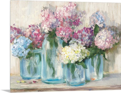 Hydrangeas in Glass Jar Pastel Crop