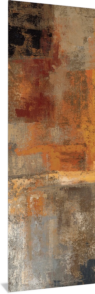 An abstract piece of art with brush strokes of earthy tones giving the painting depth.