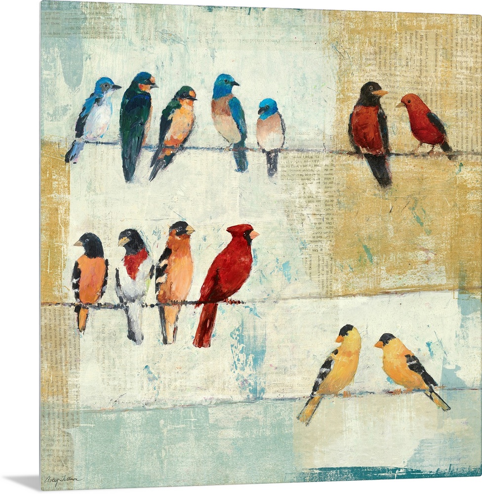 This decorative accent features  North American birds, Mountain Bluebirds, Eastern Bluebirds, Barn Swallows, Robin, Scarle...