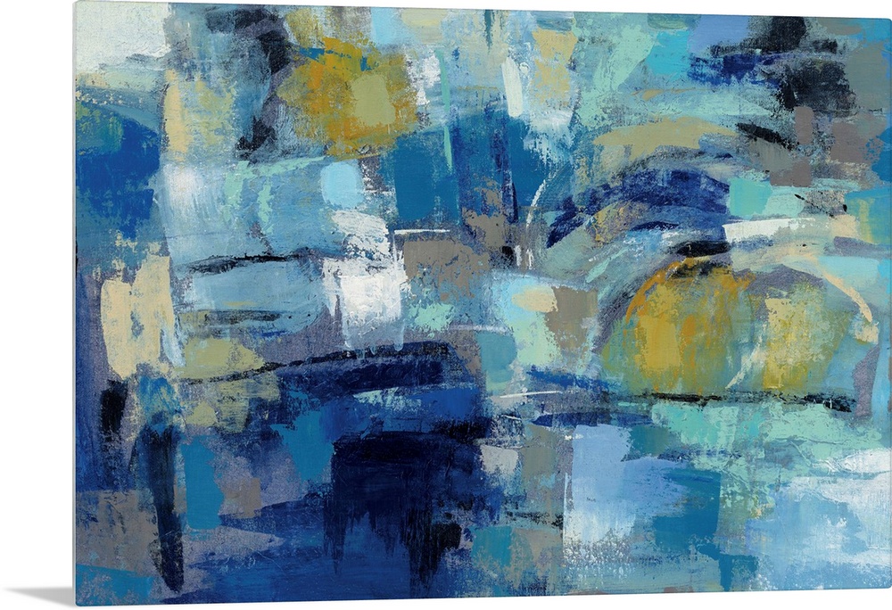 Contemporary abstract painting using tones of blue to create depth.