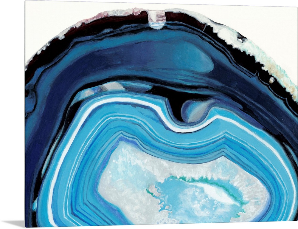 Contemporary painting of a cross section of mineral agate in bright blue.