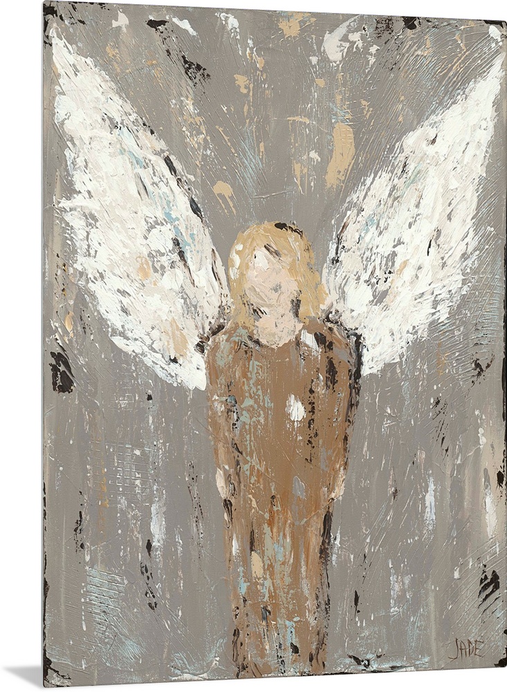 A very abstracted portrait of an angel in a long brown robe. Created in a very rustic style, this image would compliment a...