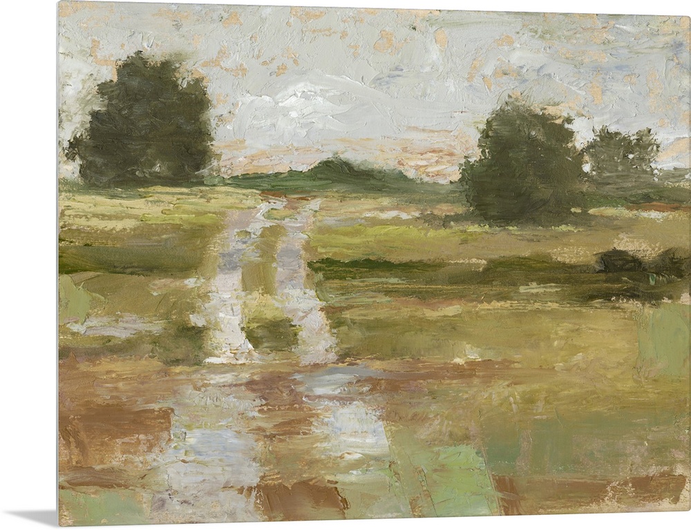 Contemporary abstract landscape of a road meandering through the countryside.