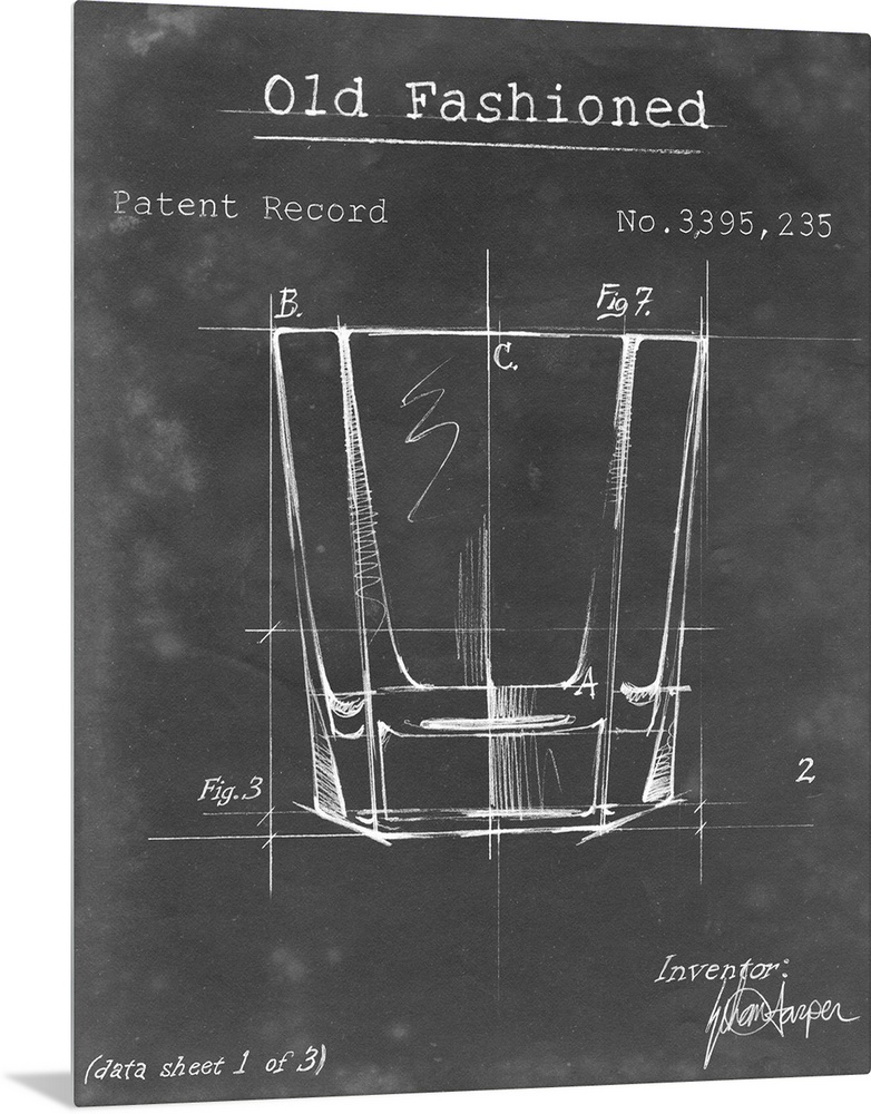 Blueprint style artwork of a cocktail recipe perfect for a kitchen or home bar.