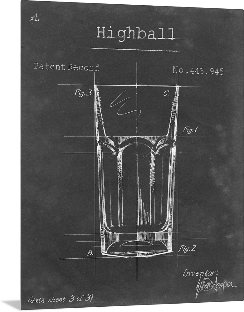 Blueprint style artwork of a cocktail recipe perfect for a kitchen or home bar.