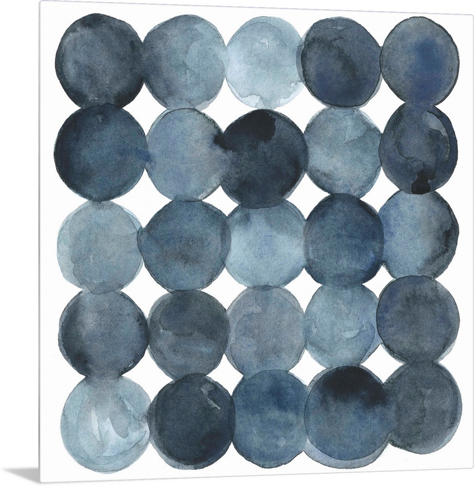 Dot-patterned abstract watercolor painting of blue-gray tones.