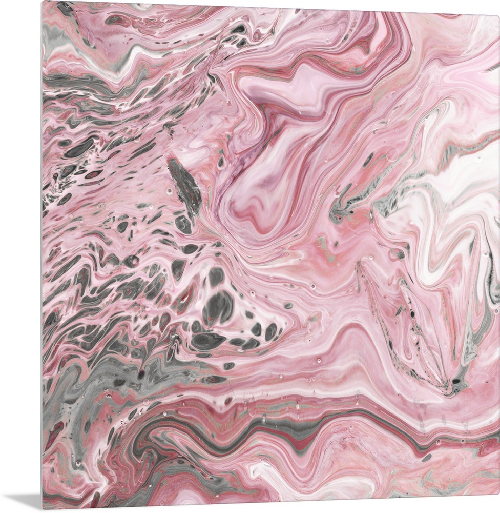 Square abstract decor with marbling colors of pink, gray, and white.