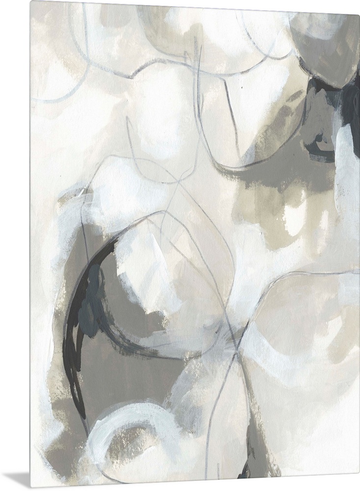 Contemporary abstract painting in neutral gray and beige.