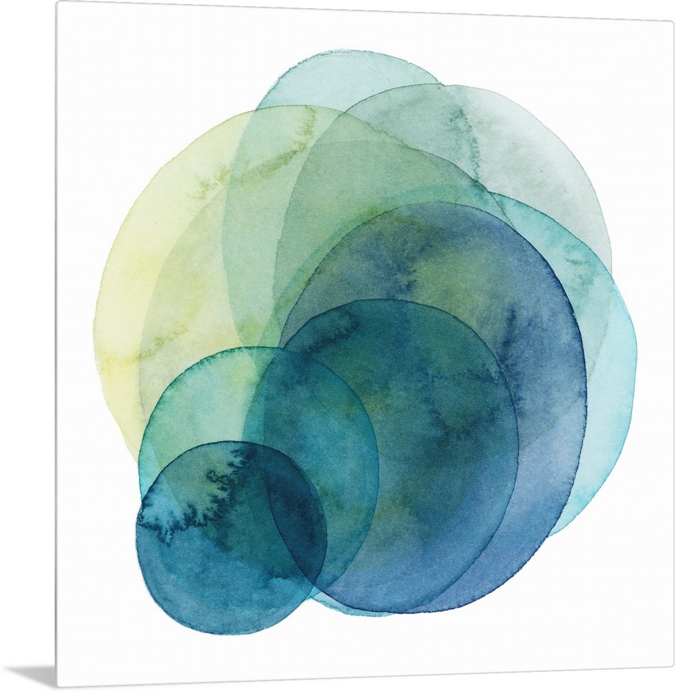 Inspired by the cosmos, these spinning watercolor circles resemble the orbit a planet takes in shades of blue, green and y...