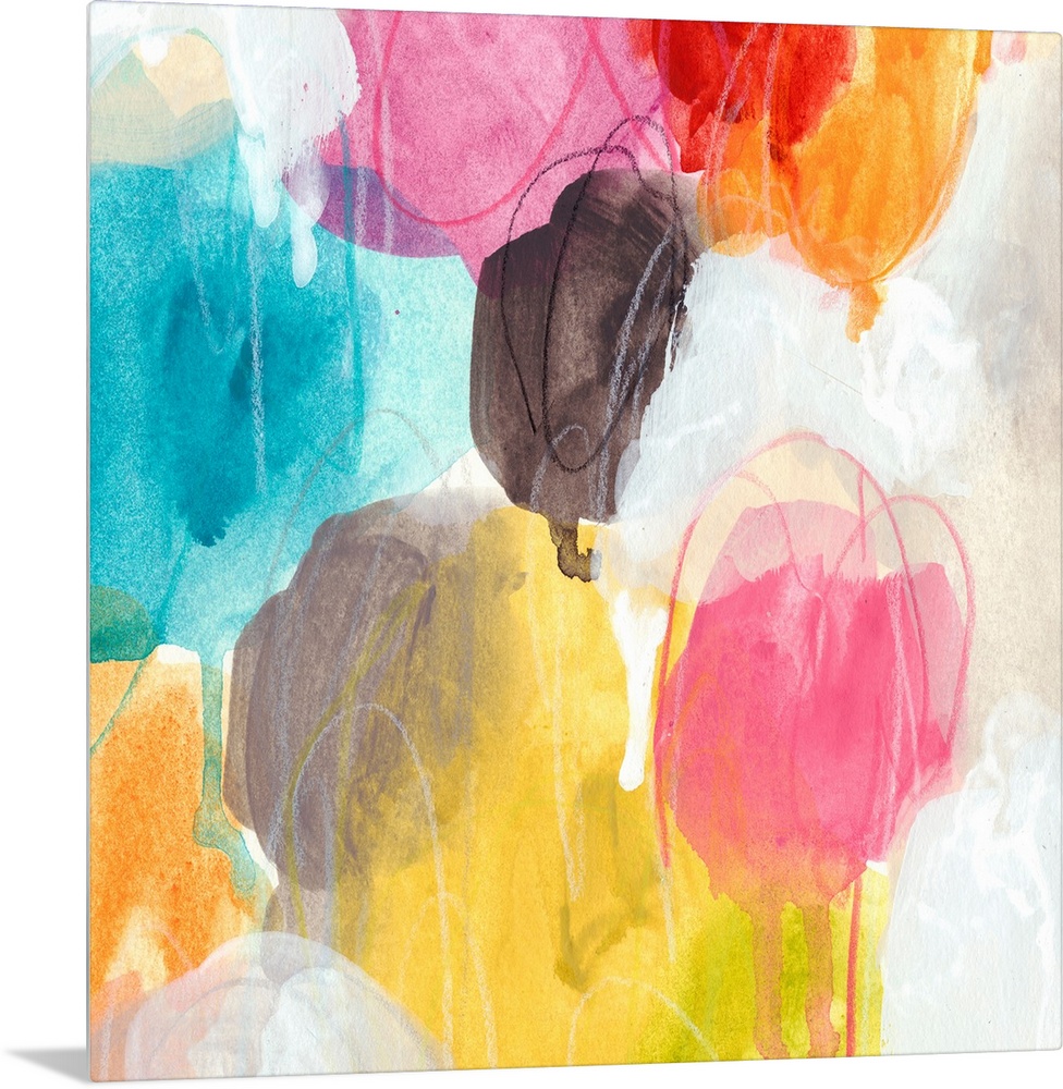 Colorful contemporary abstract artwork using globular shapes overlapping one another.