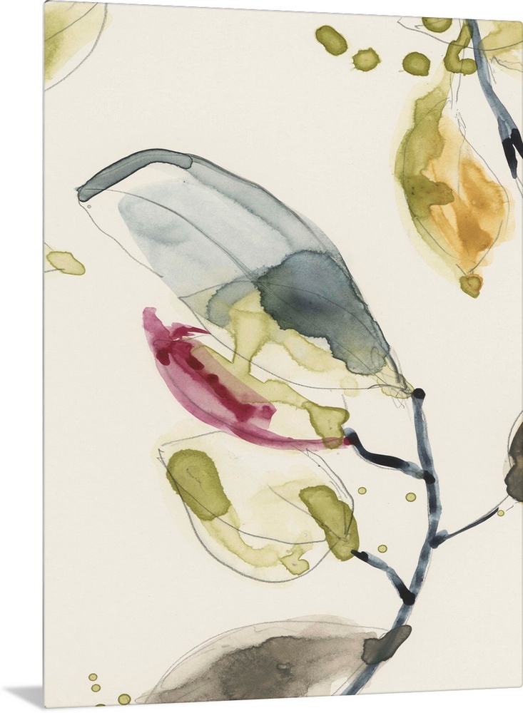 Watercolor abstract branches and leaves. Part of a triptych.