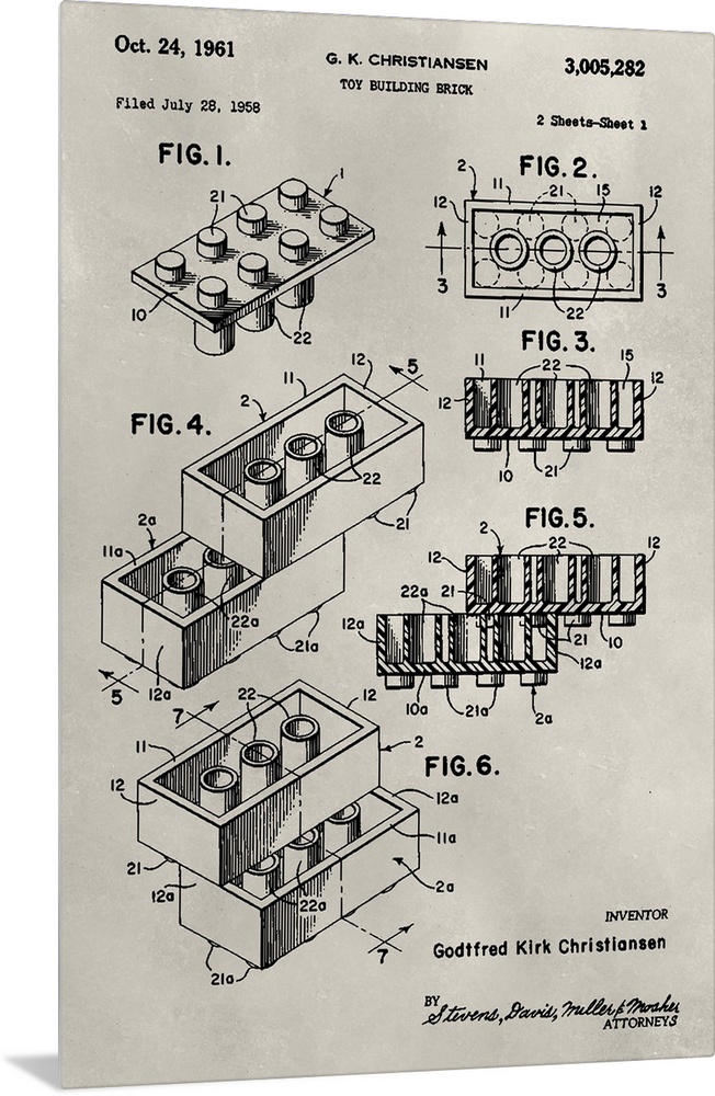 Vintage patent illustration of a lego.
