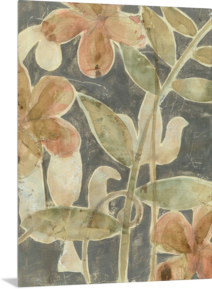 Contemporary floral painting reminiscent of the fresco technique.