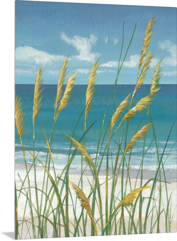 Contemporary painting of beach grasses swaying in the wind.