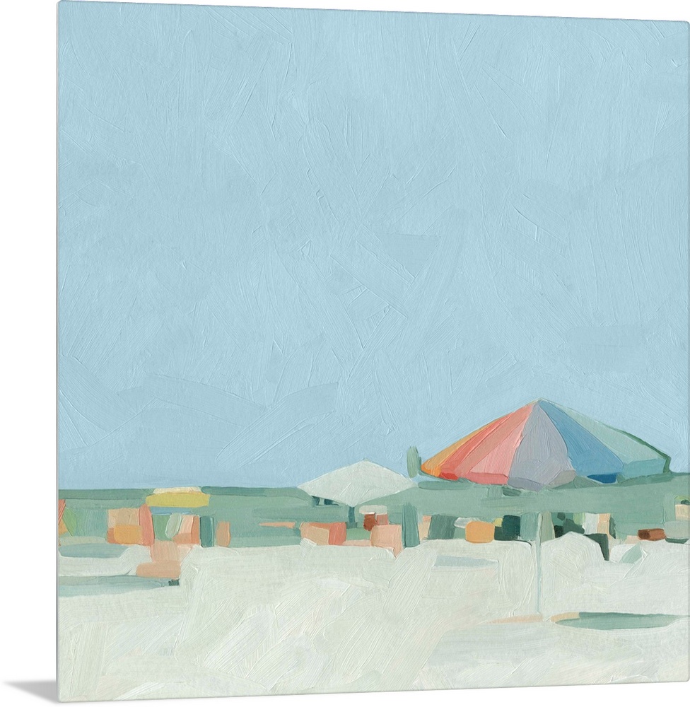 Abstracted beach scene in pastel colors.