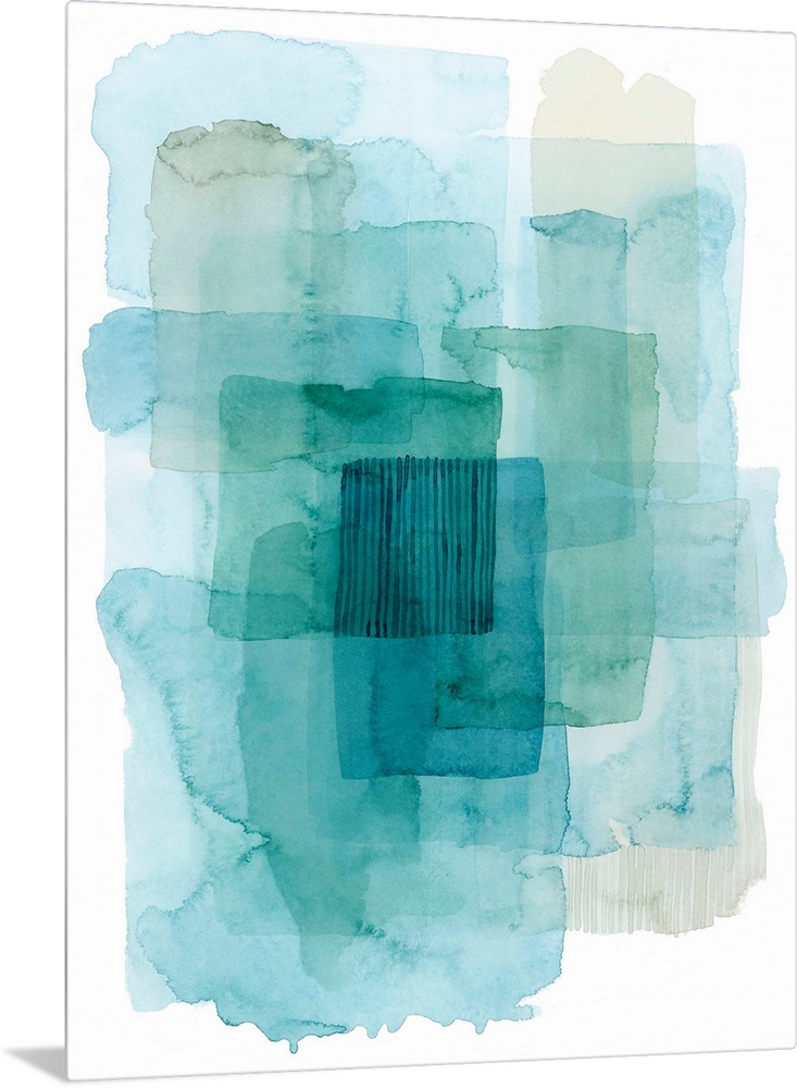 Contemporary watercolor abstract in shades of blue.