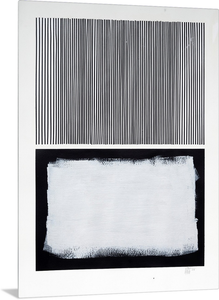 Abstract expression painting in which geometric color and lines invade the space in contrast with different elements: ligh...