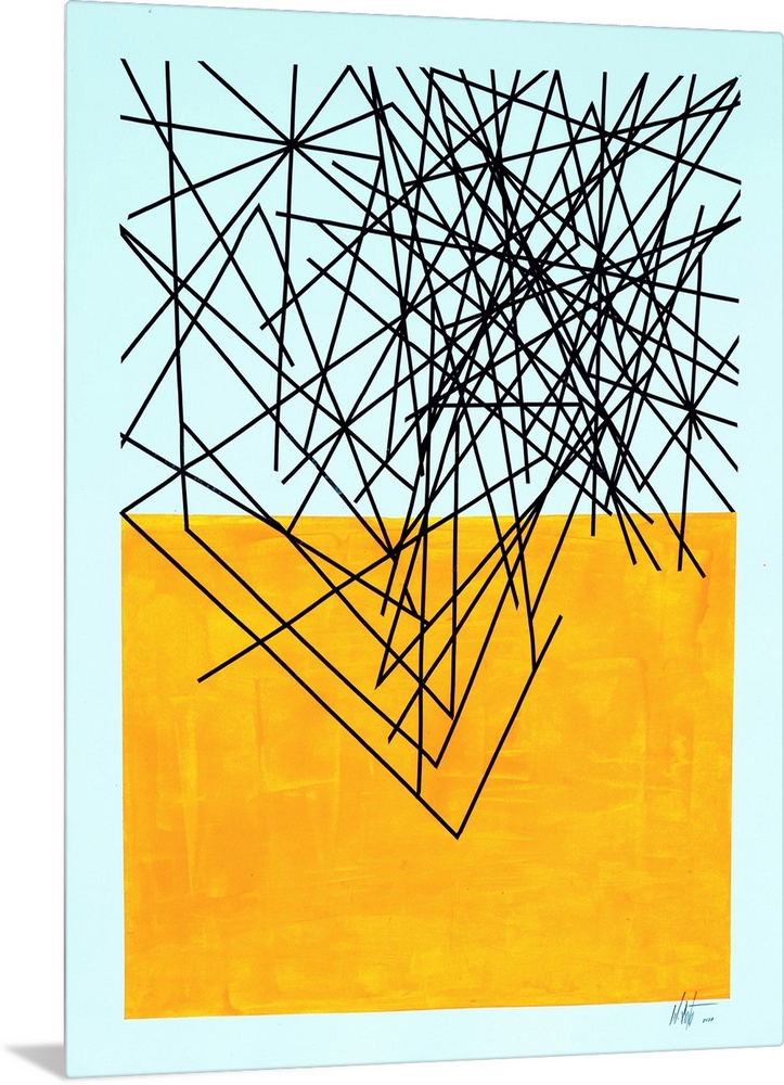 Abstract expression painting in which geometric color and lines invade the space in contrast with different elements: ligh...