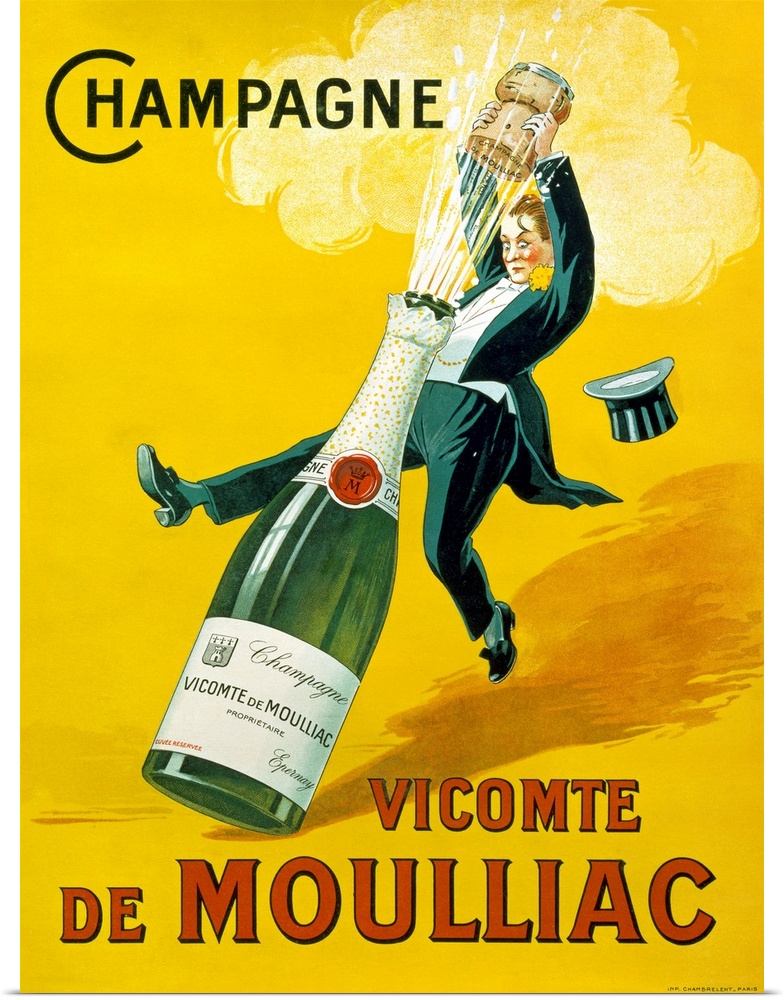 Big vintage art displays an advertisement for a white sparkling wine that is associated with celebration and regarded as a...