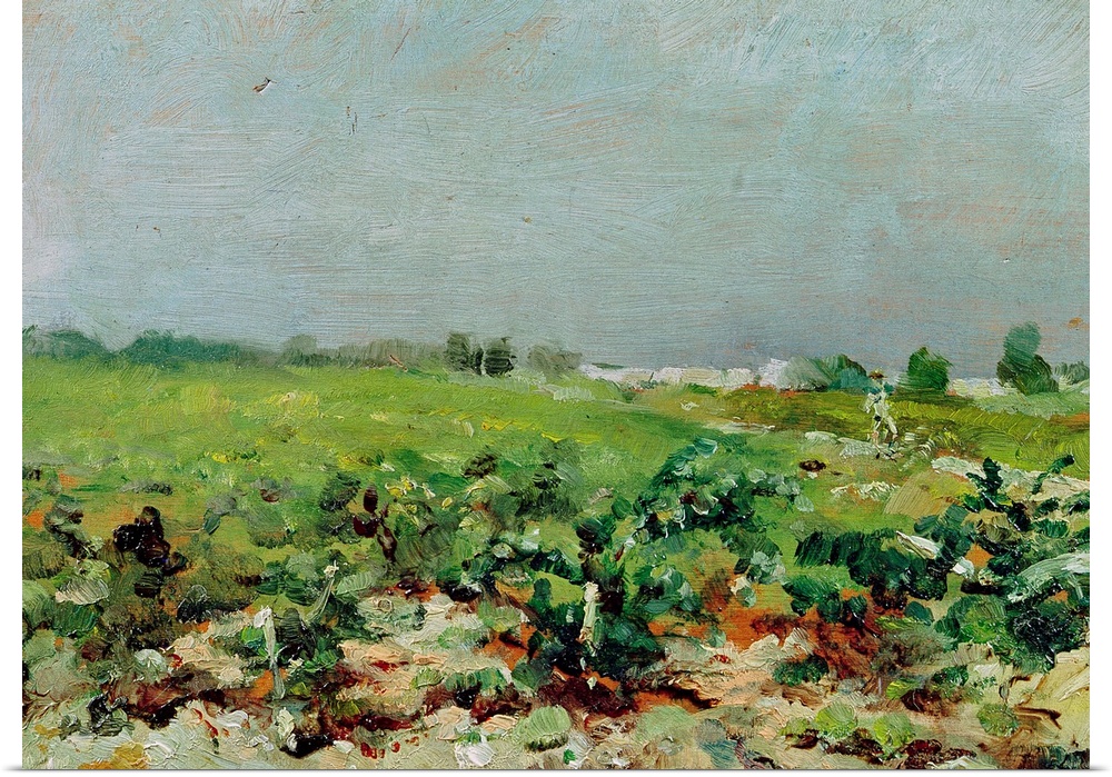 Artwork for the home of a large oil painted green field. Different techniques of painting have been applied for the sky an...