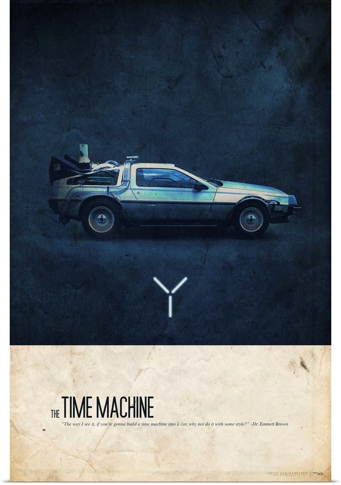 Big canvas art of the Delorean car from Back to the Future with text that reads "The Time Machine".